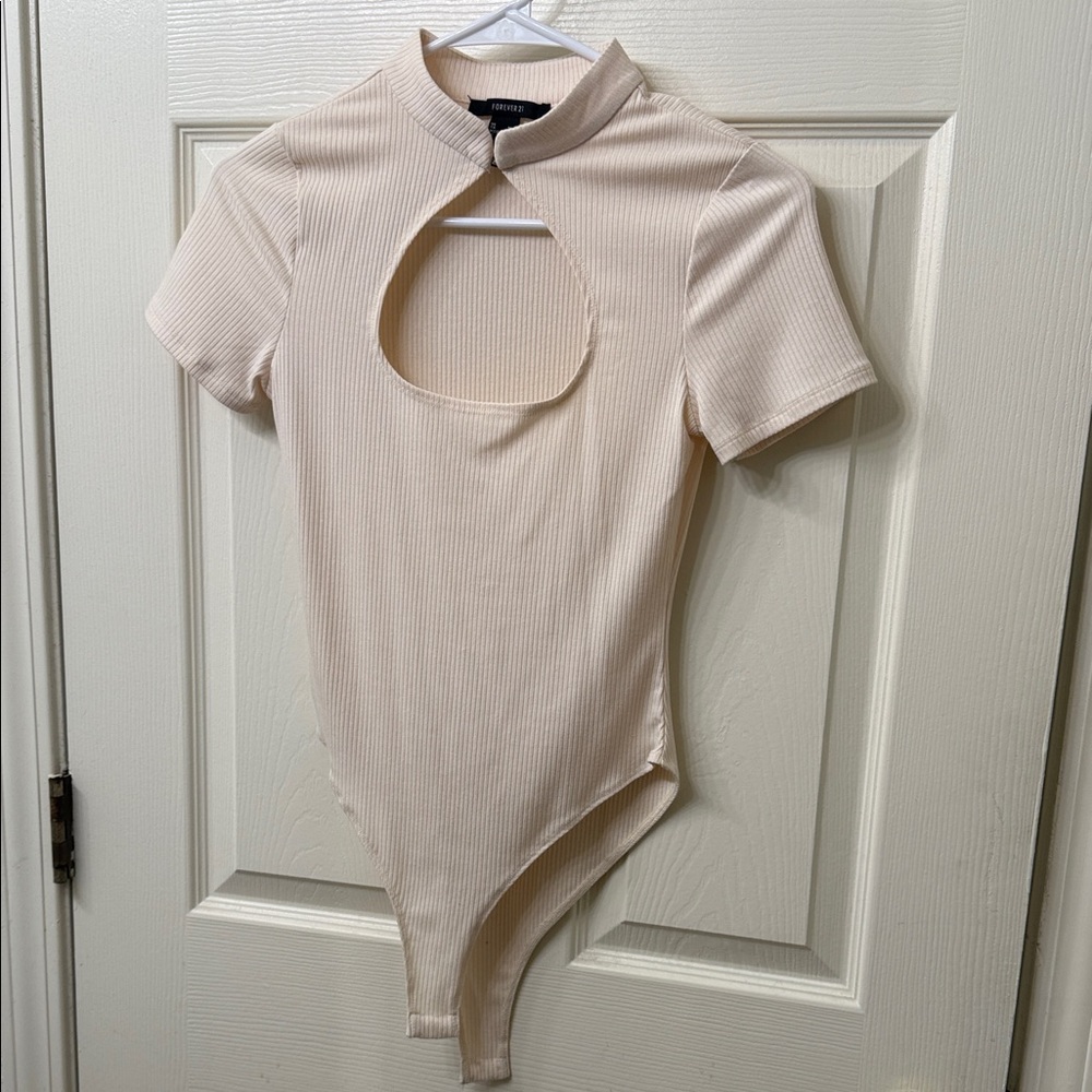 Cream Ribbed Bodysuit with peekaboo
